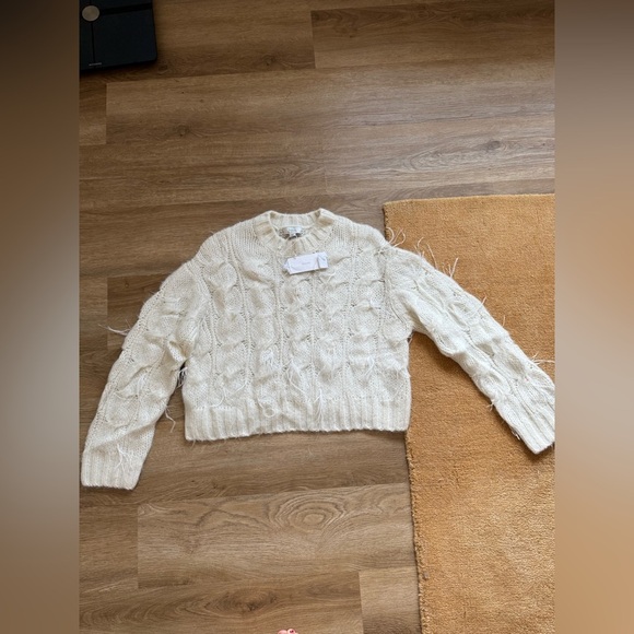 🍂NWT Vince Feather-Appliquéd Italian Cable-Knit Sweater - Picture 16 of 16